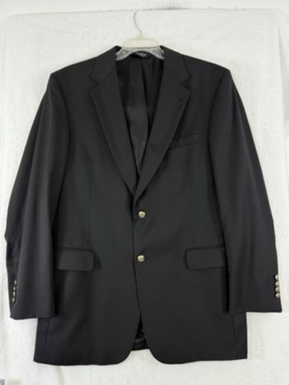 Jos A Bank Blazer 43L Black 100% Wool Gordon Jacket Gold Buttons Sport Coat Mens